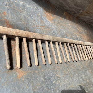 Vintage 51-1/4” x 7-1/4” Row of Pegs Shelf Unit From Shoe Factory Rack Great For Wall Mount Ski Rack or Tool Storage