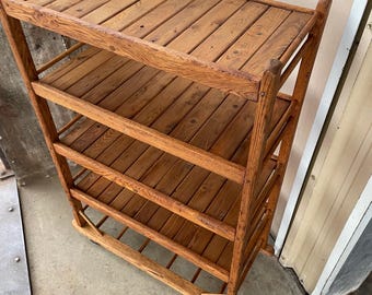 Authentic Antique Wooden Factory Kitchen or Bakers Rack on