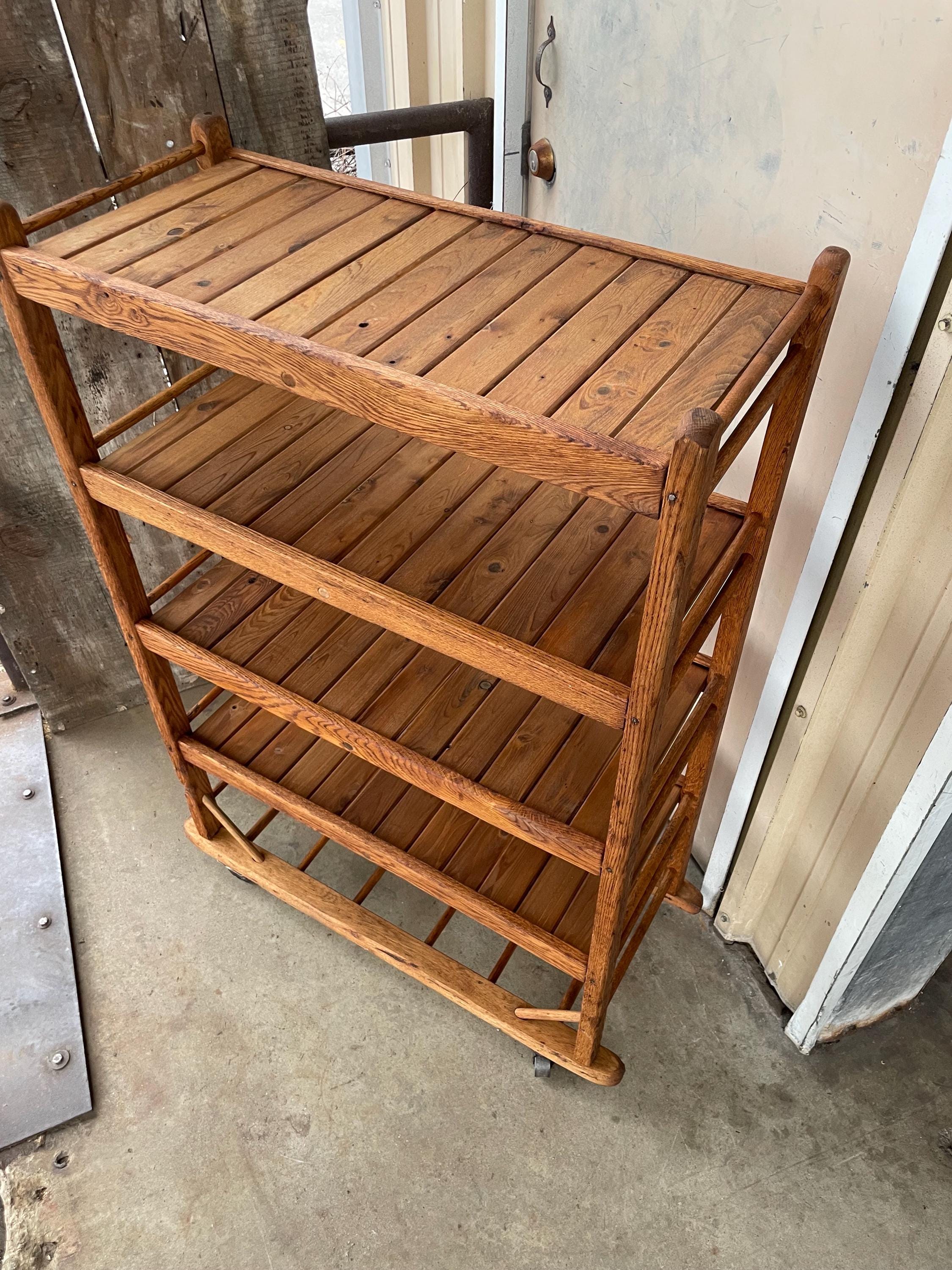 Authentic Antique Wooden Factory Kitchen or Bakers Rack on