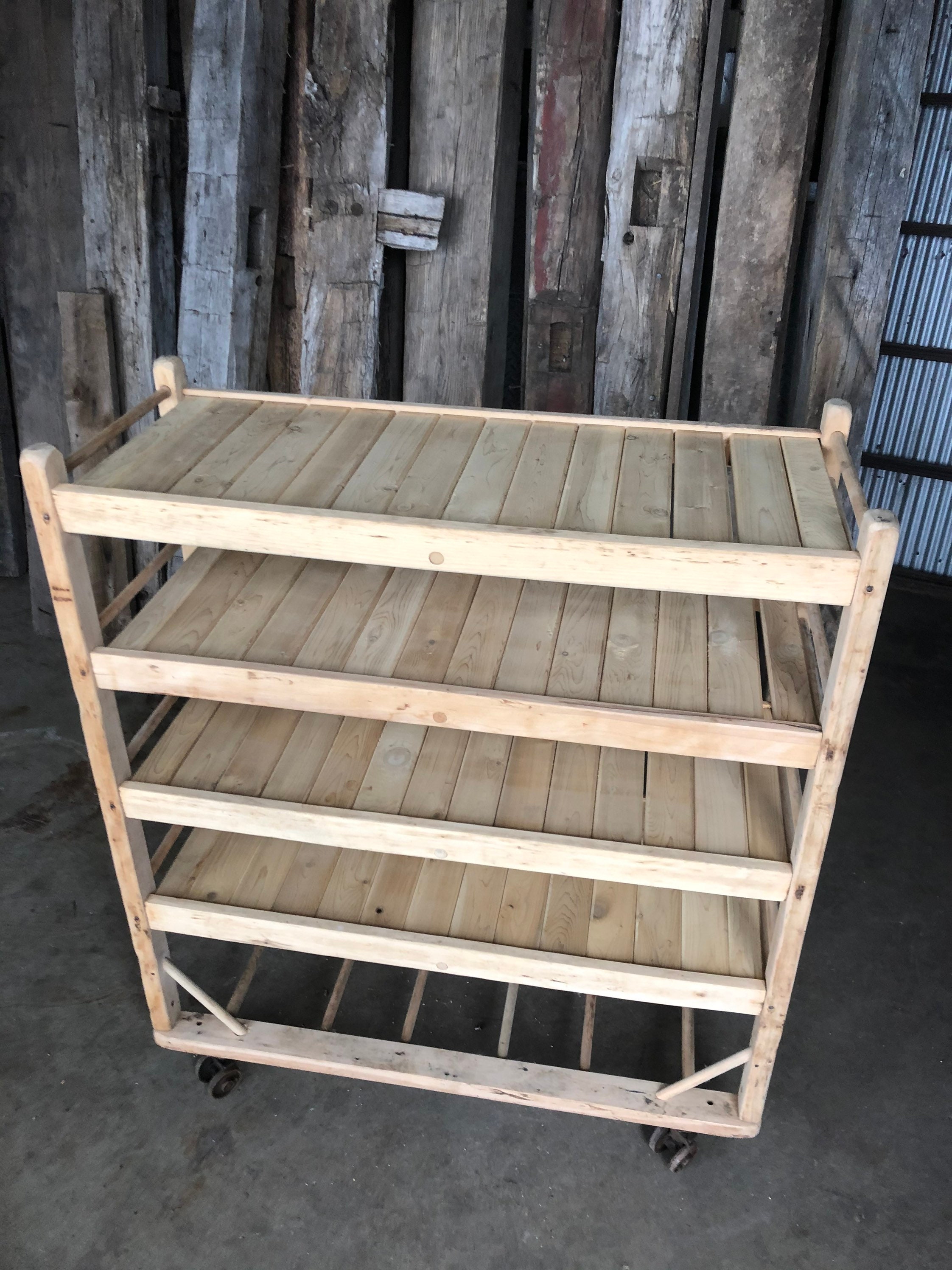 Authentic Antique Wooden Factory Bakers or Kitchen Rack on Original ...