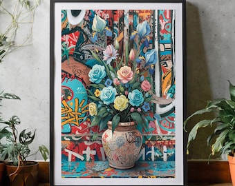 ストリートアート/グラフィティ/写真作品/バラ売り可 都会の花のグラフィティシンフォニー - デジタルアート印刷可能