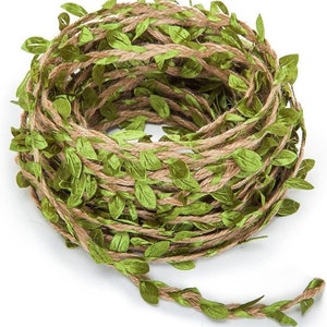 Spago di foglie verdi, spago di vite, spago di iuta rustico, decorazione vintage della giungla, carta da regalo, ghirlanda per matrimonio, fogliame, stock nel Regno Unito