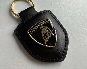 Porte-clés en cuir Lamborghini, porte-clés bouclier, noir