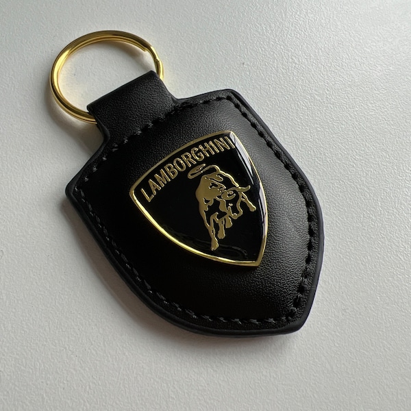 Lamborghini Leather Keyring Key Chain Shield Fob Ring Black