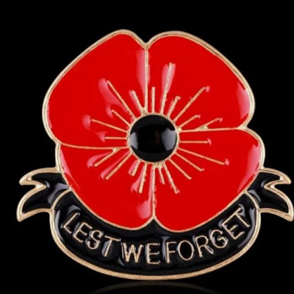 Red Poppie Flower Pin Veteran Lest We Forget Badge Lapel Metal Enamel GB UK - Foto 8
