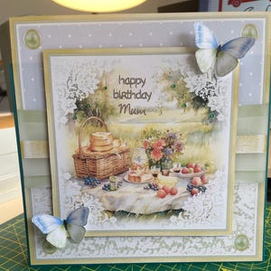 Birthday picnic with butterflies card.