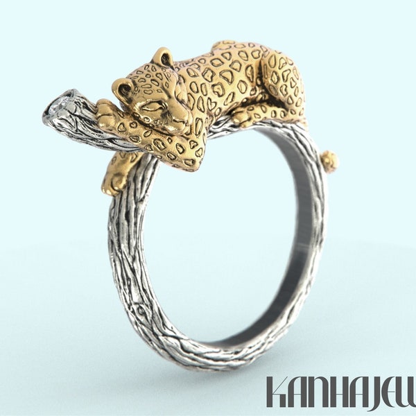 925 silver sleeping leopard ring, Sleeping panther ring, Silver jaguar ring, cat ring, puma ring, Gift for him, Gift for her,  Biker ring,