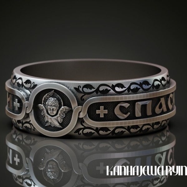 Cherub orthodox Christian men's ring band, Chi Rho Constantine's Christo gram Christian ring, Christian jewelry, Catholic jewelry For men's