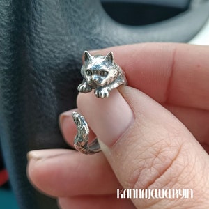 anillo de gatito unisex hecho de plata de ley 925 Anillo de estilo de fantasía celta, Anillo único, Anillo de gato, Anillo de animal, Regalo para él, Regalarla