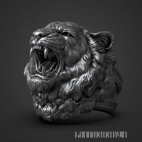 Tiger ring, tiger face ring, Tiger unique ring, angry tiger ring,925 silver shops ring, Silver tiger ring, Tiger head signet ring, oxidized ring