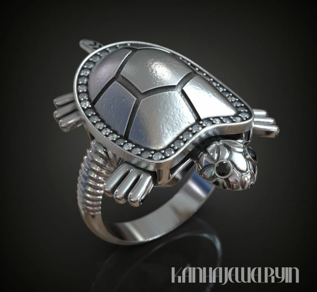 0.25 CT Round Cut Diamond 925 Sterling Silver Turtle Ring – atjewels.in