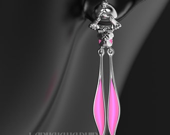 The March Hare enamel earrings, Enamel earring, Unique Earring.