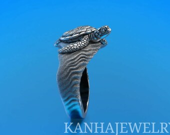 925 Sterling Silver Handmade Sea Turtle ring, Big Turtle Men ring, Solid Silver Sea Jewelry, Ocean Turtle Charm ring, sea ring,