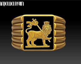 Bague du drapeau du lion, anneau du lion de Juda / Moambessa 925 en argent sterling, anneau du tigre, anneau du drapeau du lion. Cadeau de Noël anniversaire de la bague au lion
