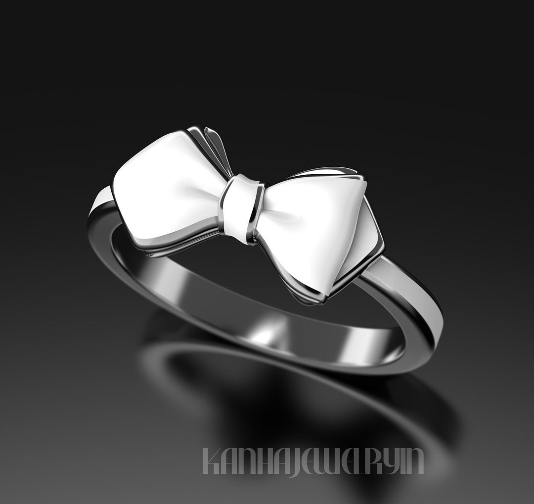 The March Hare Bowtie Ring Bow Tie Ring Silver Enamel Ring Etsy
