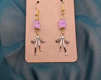 Charm Earrings, Valentines Day Gift for her, Dainty Bow Earrings , Elegant Jewelry