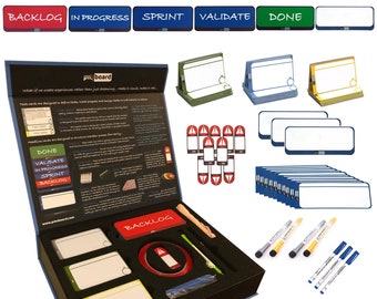 Scrum Board, Kanban Board and Lean Board Full Agile Kit for Office, Home or School, Magnetic Cards Set - Program Management Full Tool Set