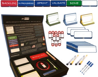 Agile Management Set Plus, Scrum Board, Kanban Board and Lean Board Full Agile Kit for Office, Home or School, Magnetic Cards Set