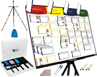Kanban Board Set, Scrum Board Set Premium. Full Kanban Set and Scrum Set for home, office and school. Special board, magnetic cards and more