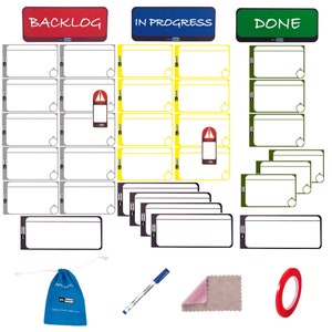 Home Kanban Set, Full Kanban Set for Home, Office and School. Full Agile Magnetic Cards Set and Accessories, 39 Pieces Full Kanban Set