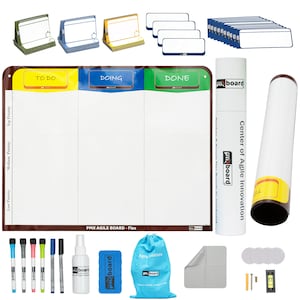 3 Column Magnetic Kanban Board, Magnetic Scrum Board, Flexible Agile Board Sets. 47 Full Magnetic Scrum Cards Set and accessories included