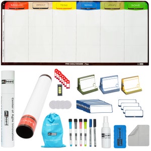 6 Column Magnetic Kanban Board, Magnetic Scrum Board, Flexible Agile Board Sets. 106 Full Magnetic Scrum Cards Set and accessories included