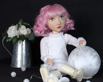 Enid - 56 cm tall, 100% handmade textile art doll
