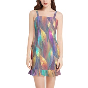 Glowing Rainbow Whisper-Sleeveless Square Neck Ruffle Hem Mini Dress