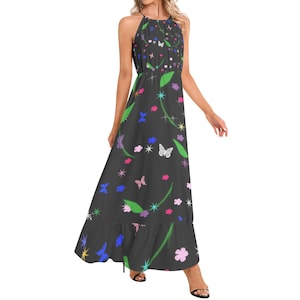 Elegant Sleeveless Halter Neck Maxi Dress with Ruffle Hem & A-Line Flare - Perfect for Parties, Vacations - More!