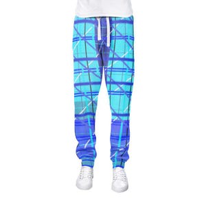 Blue Window Design Men&#39;s Joggers Sweatpants | All-Over Print Casual Wear, Comfy Street Style, Gift for Him