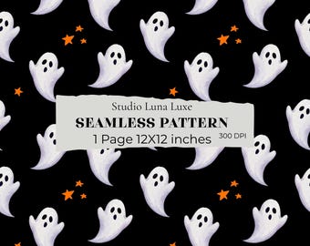 Minimal Ghosts Seamless Halloween Pattern, Spooky Digital Download