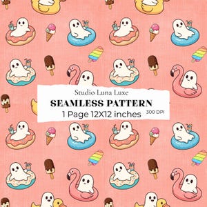 Summer Ghost Pool Float Seamless Pattern (12x12 inch JPEG)