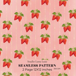 Sweet Strawberry Seamless Pattern | Watercolor Fruit Repeat Design