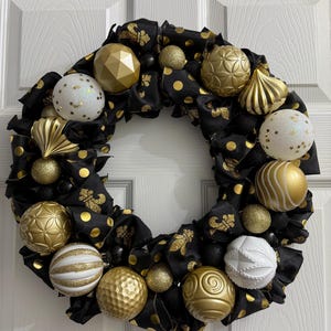 Ghirlanda stravagante da 14 pollici, ghirlanda natalizia, decorazioni per tutto l&#39;anno, ghirlanda nera e oro, ghirlanda ornamentale, decorazioni a scacchi, decorazioni natalizie