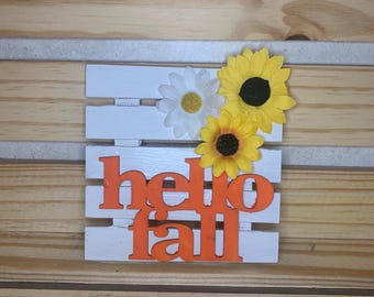 Rustic Fall Sign | Hello Fall Welcome Autumn Wood Decor | Mini Farmhouse Tiered Tray Decorations | Seasonal Thanksgiving Sign, Fall Signs