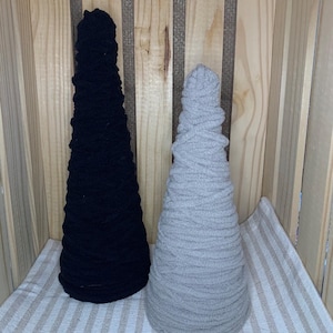 Chenille Yarn Wrapped Cone Trees – Set of 2 Cozy Decor Pieces (10” & 12”) – Soft Neutral Accents for Mantels, Shelves and Tables, tabletop t