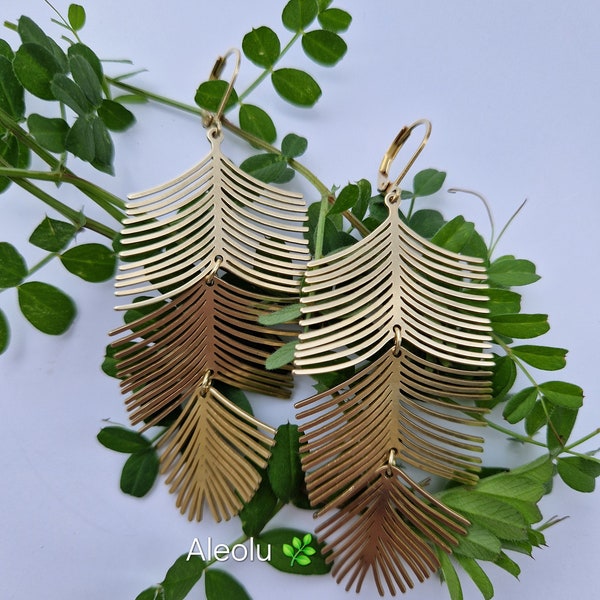 Boucles d’oreilles feuille, Boucles d’oreilles légères, Boucles d’oreilles dorées, Boucles d'oreilles longues, Bijoux femme, Earrings boho