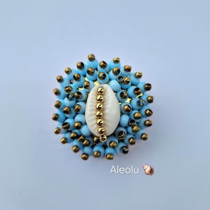 embroidered brooch | cowrie brooch | boho brooch | pearl brooch | tropical brooch | summer jewelry | boho jewelry | women&#39;s gift | unique jewelry