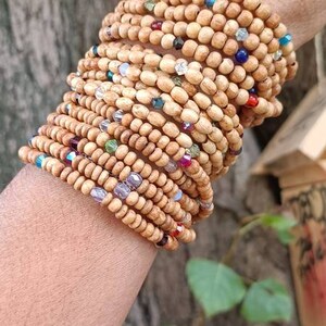 Elegant Wooden and Crystal Necklace - Long, Elastic 2-in-1 Necklace - Perfect Women's Jewelry Gift