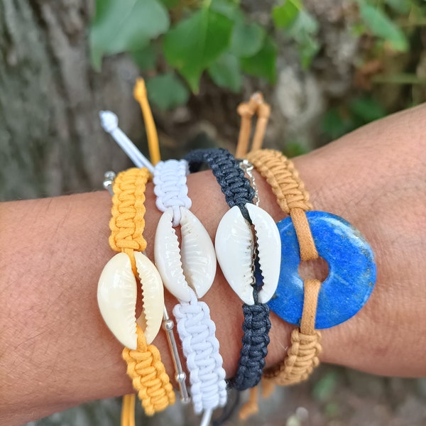 Handcrafted Cauri Macrame Bracelet, Adjustable Shell Accent Piece, Ideal for Bohemian Fashion, Unique Mother's Day Gift