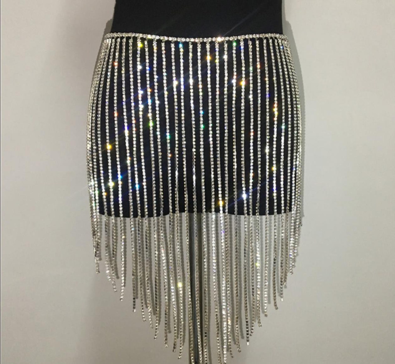 Rhinestone Fringed Skirt Glitter Crystal Fringed Skirt Festive | Etsy