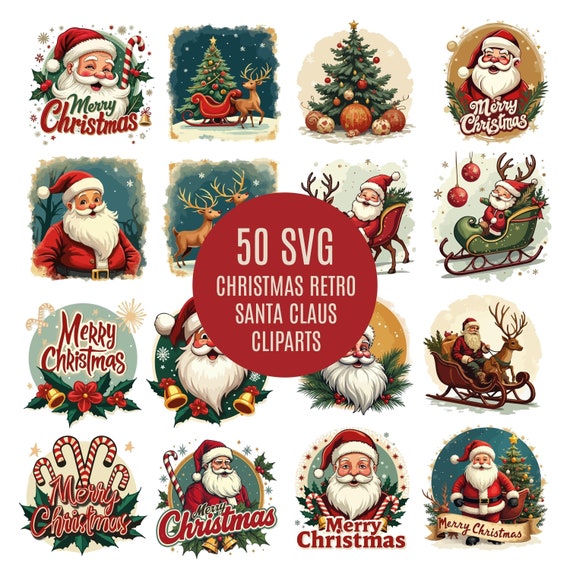 Adorable Vintage Santa Claus Clipart | Cute Retro Santa Graphics | Watercolor Santa Illustrations | Commercial Use SVG Designs
