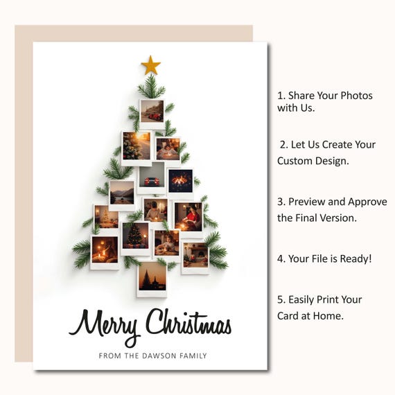 Custom Christmas Family Tree Photo Collage Card - Printable Holiday Card - Minimalist Personalized Christmas Photo Card - Instagram or Print