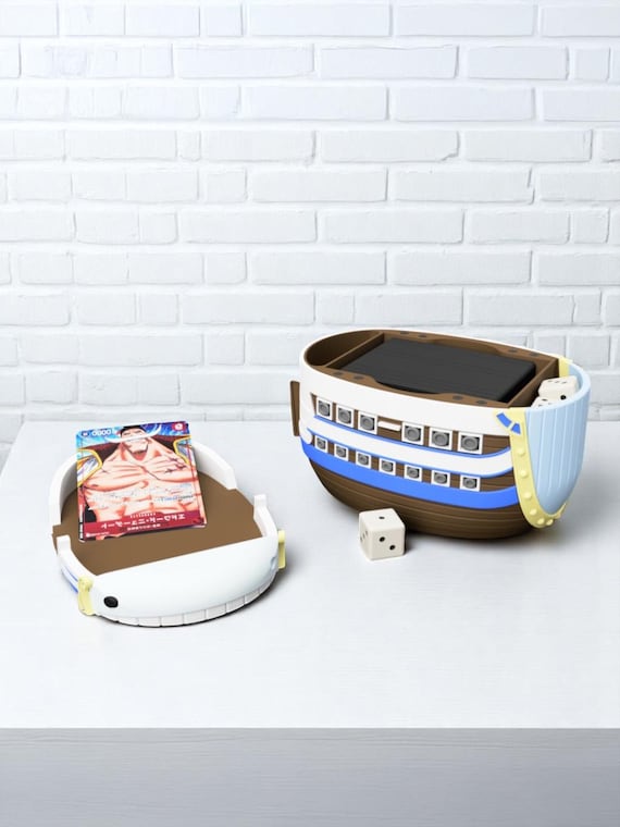 Moby Dick Inspired MTG Commander Deck Box • White Pirate Ship TCG Storage Case • Holds 100 Sleeved Cards & Dice Tray • Anime Deck Holder