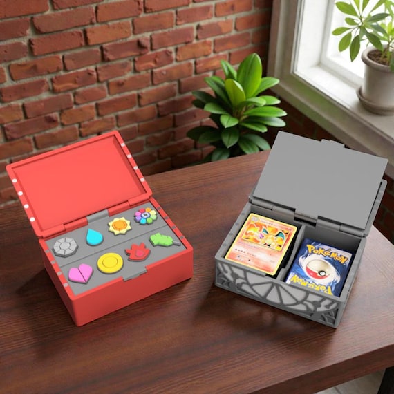 Trainer Badge Deck Box – Magnetic TCG Card Storage with Removable Emblem Display Tray