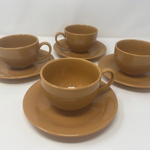 Pottery barn Colors Gold Coffee Mug Tea Cup And Saucer set of four