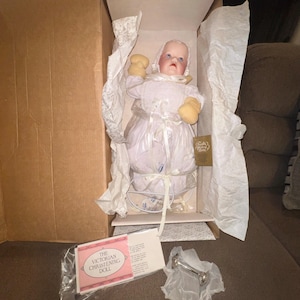 Franklin Heirloom Victorian Christening Doll  Bisque Porcelain Hand Painted-Box