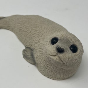 Sandstone Textured Seal Figure Black Round Eyes 7” Sea Creatures