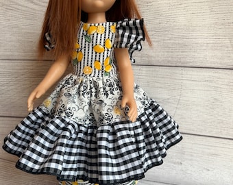 Lemons & Gingham Dress and Pantaloons for 13" Paola Reina or Ruby Red Style Doll