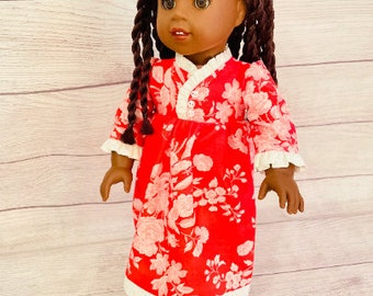 Doll Dress - Cherry Red & White Floral Dress for 18in Doll